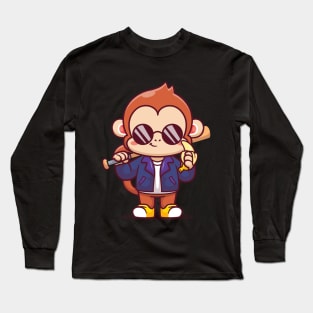 cute monkey with banana Long Sleeve T-Shirt